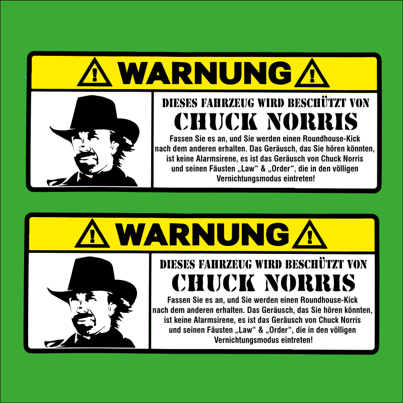 2x Warnung! Chuck Norris Aufkleber Sticker [Deutsch]