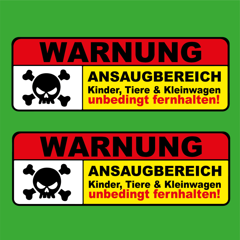 2x Warnung Ansaugbereich Aufkleber Sticker