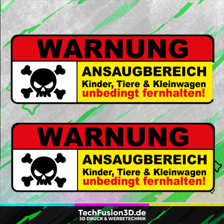 2x Warnung Ansaugbereich Aufkleber Sticker